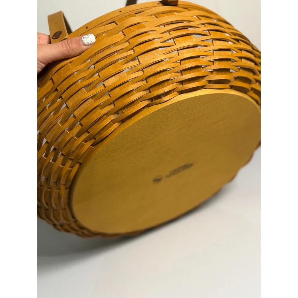 Longaberger Social Gathering Basket Brown Woven Wood Clear Protector Handles